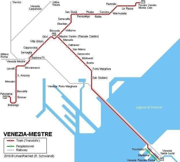 Mapa stacji kolejowych w Wenecji