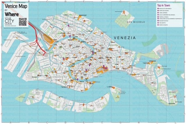 Mapa pieszych wycieczek po Wenecji